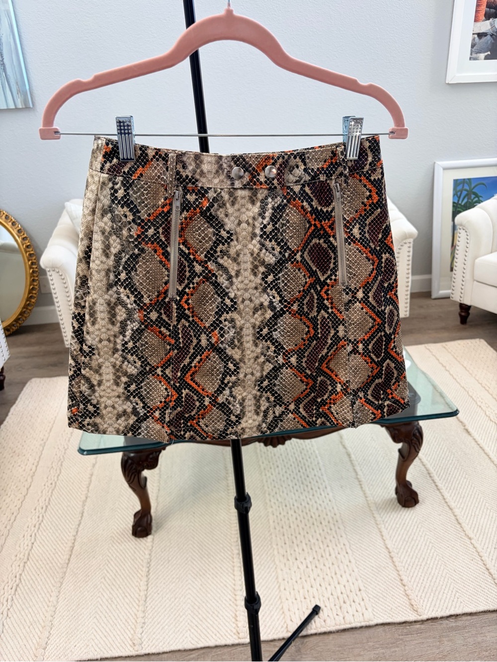 Altar'd State Snake-Print Mini Skirt in Beige and Orange